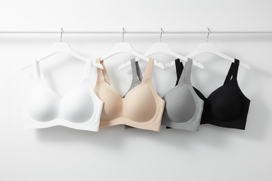 White Beige Grey Black Bras on Hangers